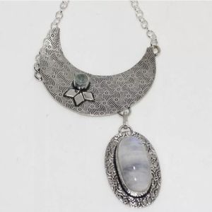 New Rainbow Moonstone and Larimar Silver Necklace.
